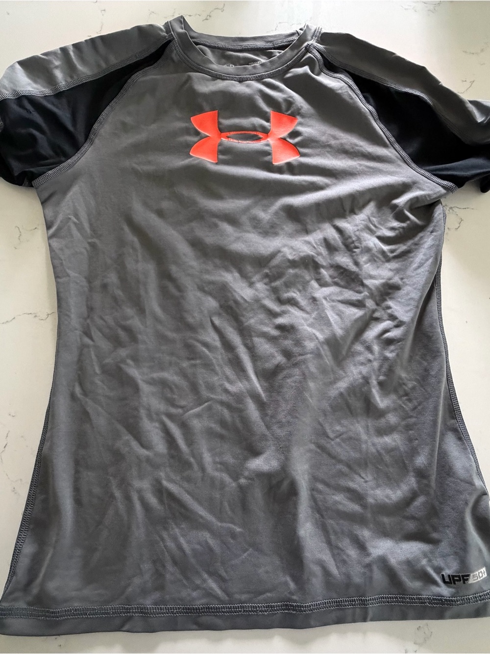 Under Armour Women's Gray Short-Sleeve Performance Tee with Orange Logo